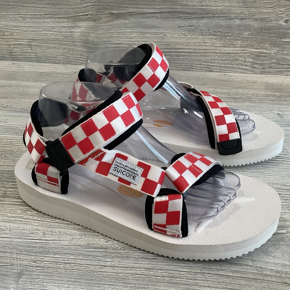 Suicoke Depa-V2 Sandals Red / White Checkered Vibram Sandals Women's Size 10 NEW